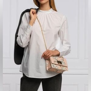 Furla Pink Floral Leather Handbag With Chain Strap